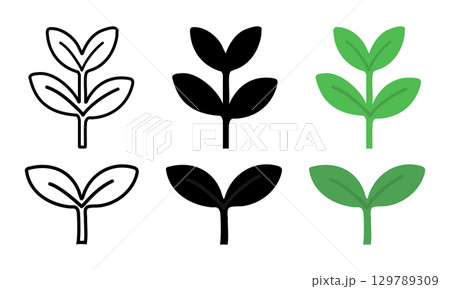 Set of plant sprout icons in different styles isolated on white background, graphic illustration. concept of growth, nature, leaves, garden elements, eco-friendly design, logo ideas Set of plant sprout icons in different styles isolated on white background, graphic illustration. concept of growth, nature, leaves, garden elements, eco-friendly design, logo ideas 129789309