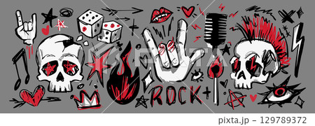 Punk rock doodle collection Punk rock doodle collection 129789372