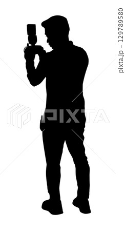 Silhouette of a photographer man. Perfect for stickers, tattoos, icons, logos, banner elements, posters 129789580