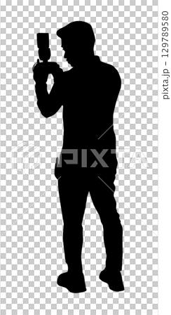 Silhouette of a photographer man. Perfect for stickers, tattoos, icons, logos, banner elements, posters 129789580
