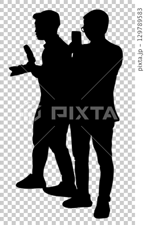 Silhouette of a photographer man. Perfect for stickers, tattoos, icons, logos, banner elements, posters 129789583