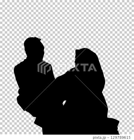 Silhouette of a couple together. Perfect for stickers, tattoos, logos, banner elements, banners, icons 129789615