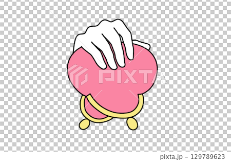がま口財布を逆さに持つ手を描いたシンプルな線画ベクターイラスト がま口財布を逆さに持つ手を描いたシンプルな線画ベクターイラスト 129789623