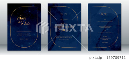Navy Blue and Gold Wedding Invitation Set with Elegant Classic Style 129789711