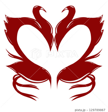 Swan love or heart design in red colour with valentine theme. Perfect for photocall, social media, background, wallpaper, greeting card. 129789867
