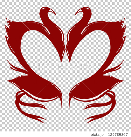 Swan love or heart design in red colour with valentine theme. Perfect for photocall, social media, background, wallpaper, greeting card. 129789867