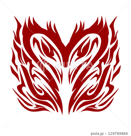 Red coloured tribal design in the shape of a love or heart. Perfect for valentine themed stickers, tattoos, social media elements, etc. 129789868