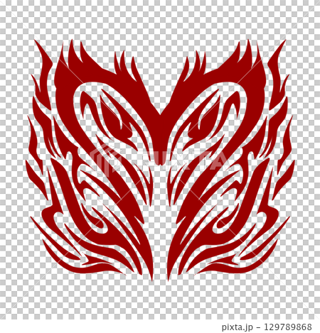 Red coloured tribal design in the shape of a love or heart. Perfect for valentine themed stickers, tattoos, social media elements, etc. 129789868