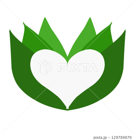 Illustration of a love shaped leaf design. Perfect for photo calls, social media, wallpapers, backgrounds 129789870
