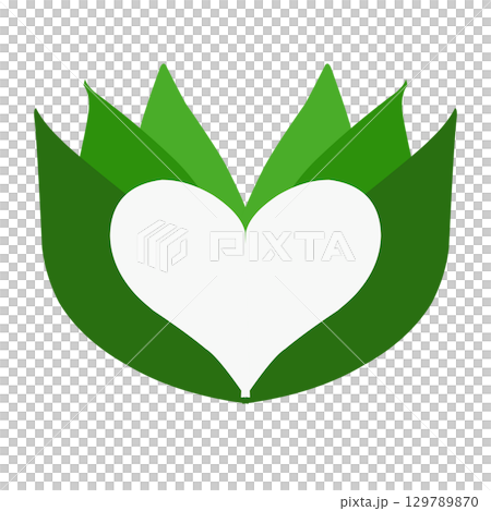 Illustration of a love shaped leaf design. Perfect for photo calls, social media, wallpapers, backgrounds 129789870