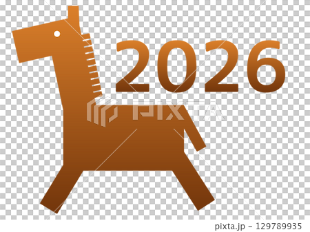 2026の数字入りシンプルなグラデーションの馬のシルエット 129789935