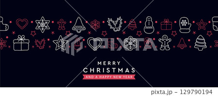 merry christmas card with seamless decoration vector illustration merry christmas card with seamless decoration vector illustration 129790194