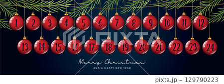 advent calendar with red hanging christmas balls vector illustration 129790223
