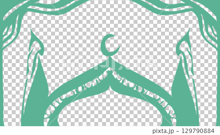 Background theme of Ramadan and Muslim holidays in mint green colour, with a picture of a mosque dome. 129790884