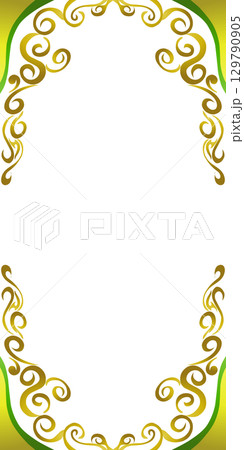Background with Ramadan and Eid theme border, with gold and yellow colours. 129790905