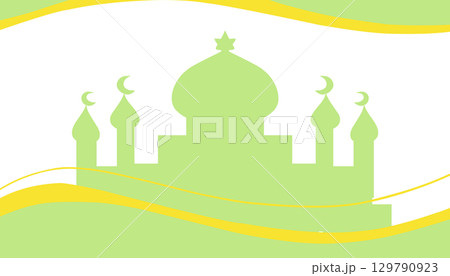 Background theme of Ramadan and Muslim holidays with silhouettes of green mosques and green waves. Background theme of Ramadan and Muslim holidays with silhouettes of green mosques and green waves. 129790923