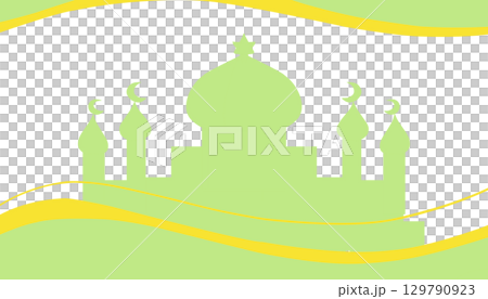 Background theme of Ramadan and Muslim holidays with silhouettes of green mosques and green waves. Background theme of Ramadan and Muslim holidays with silhouettes of green mosques and green waves. 129790923
