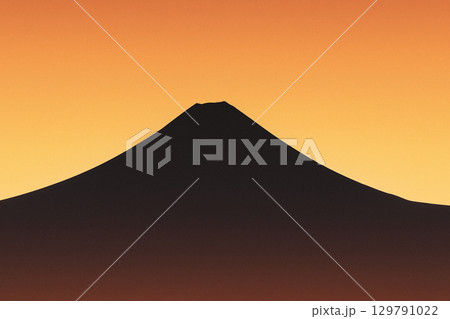 夕暮れに浮かぶ富士山のシルエット 129791022