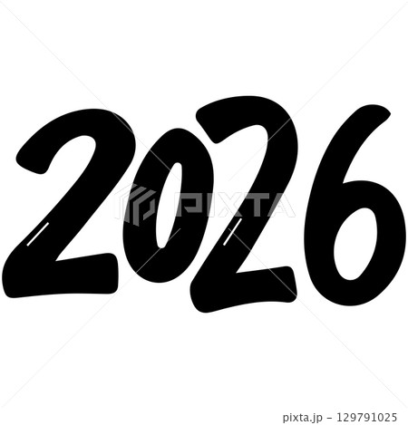 Vector 2026 year black handwriting font. White background. Isolated typography text for design 129791025