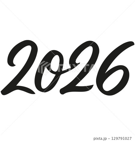 Vector 2026 year black handwriting font. White background. Isolated typography text for design 129791027