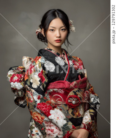 成人式の振袖を着た女性 成人式の振袖を着た女性 129791302