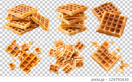 Square Waffle waffles wafel batter dessert on transparent cutout, PNG file. Many assorted different angles, stack, flat lay, broken, pile, cube, slice. Mockup template for artwork Square Waffle waffles wafel batter dessert on transparent cutout, PNG file. Many assorted different angles, stack, flat lay, broken, pile, cube, slice. Mockup template for artwork 129791630