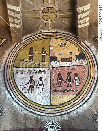 Native American style mural in Desert View Watchtower, Grand Canyon NP Native American style mural in Desert View Watchtower, Grand Canyon NP 129791949