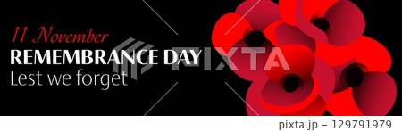 Vector illustration of remembrance day hd banner with red poppies on black background 129791979