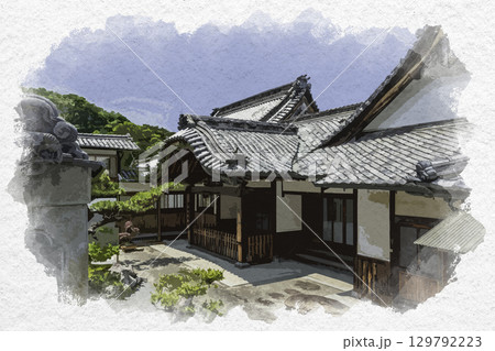 水彩画風 四国八十八箇所73番 出釈迦寺 本坊 香川県善通寺市 水彩画風 四国八十八箇所73番 出釈迦寺 本坊 香川県善通寺市 129792223