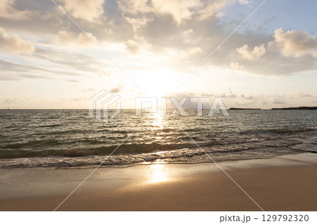 美しい海岸の夕日 129792320