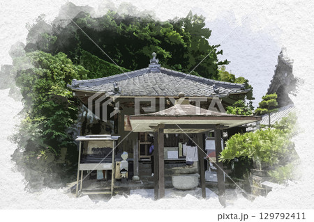 水彩画風 四国八十八箇所74番 甲山寺 大師堂 香川県善通寺市 水彩画風 四国八十八箇所74番 甲山寺 大師堂 香川県善通寺市 129792411
