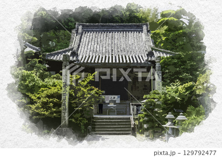 水彩画風 四国八十八箇所74番 甲山寺 本堂 香川県善通寺市 水彩画風 四国八十八箇所74番 甲山寺 本堂 香川県善通寺市 129792477