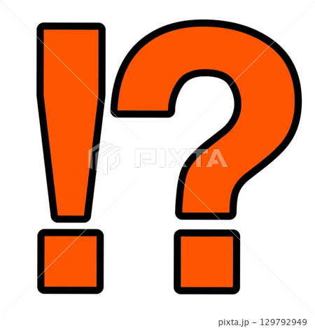 オレンジ色のびっくりマークとクエスチョンマークの組み合わせ記号イラスト 129792949