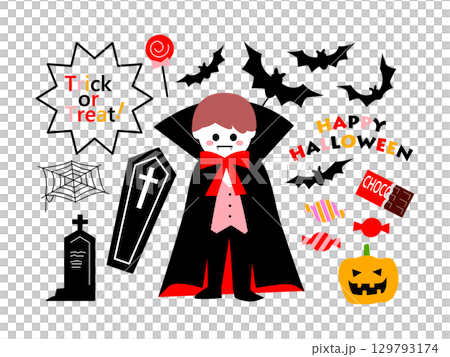 ハロウィン　かわいい子どもの仮装イラストセット 129793174