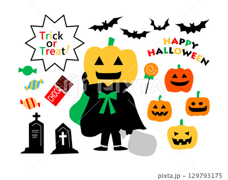 ハロウィン　かわいい子どもの仮装イラストセット 129793175