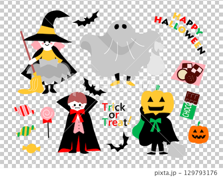 萬聖節可愛兒童服裝插圖集 129793176