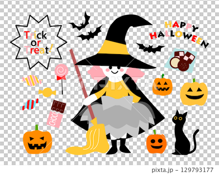 ハロウィン　かわいい子どもの仮装イラストセット 129793177