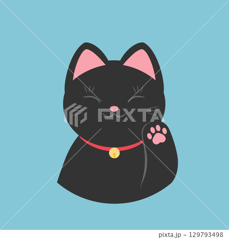 Black beckoning cat Maneki neko icon. Wealth and talisman. Vector illustration 129793498