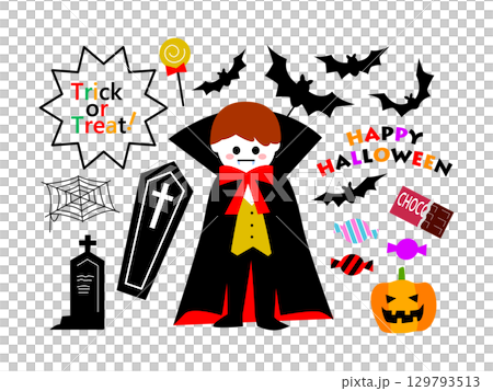 萬聖節可愛兒童服裝插圖集 129793513