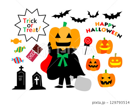 ハロウィン　かわいい子どもの仮装イラストセット 129793514