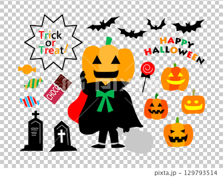 ハロウィン　かわいい子どもの仮装イラストセット 129793514