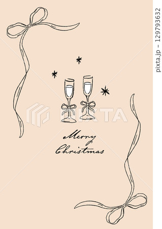 クリスマスカードデザインテンプレート シャンパングラスとリボン クリスマスカードデザインテンプレート シャンパングラスとリボン 129793632