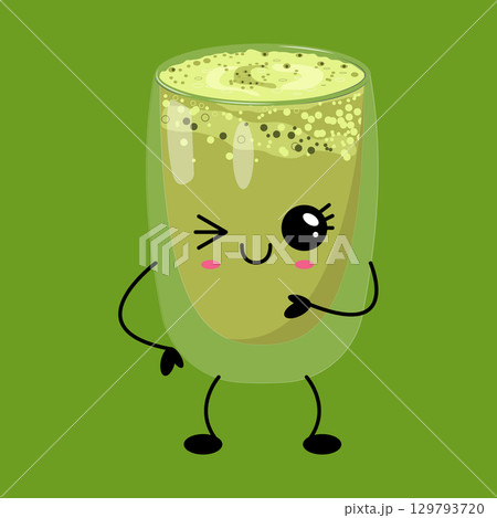 Cute Matcha Drink with Wink 129793720