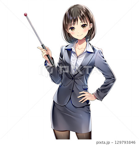 指示棒で説明するビジネスウーマン（漫画・アニメ調） 129793846