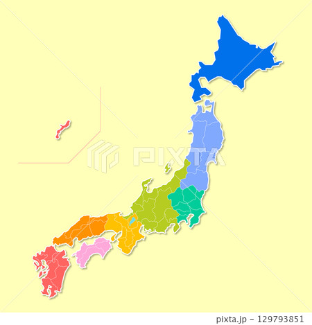 県ごとに分割できるシンプルな日本地図 129793851