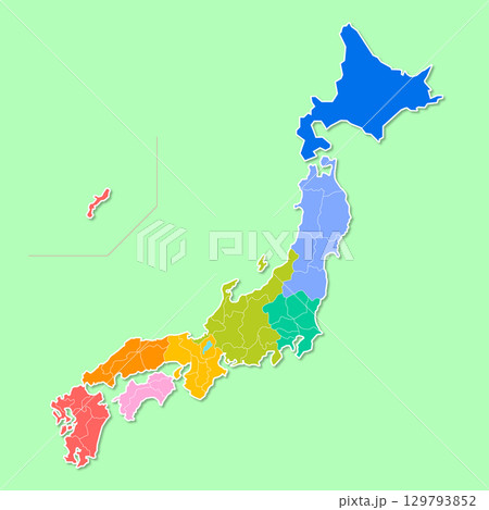 県ごとに分割できるシンプルな日本地図 129793852