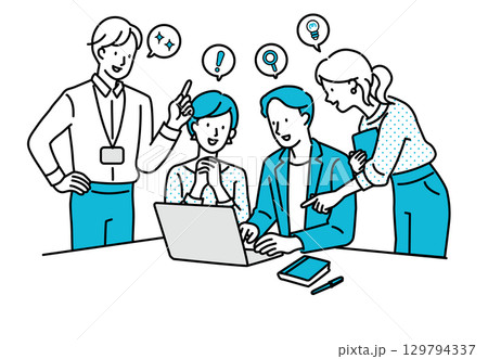 会議・打ち合わせ・ミーティング・アイデア出し青吹き出しあり 129794337
