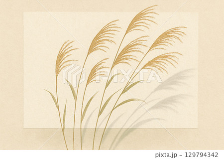 ススキシリーズ：和紙の上のススキのシルエット 129794342