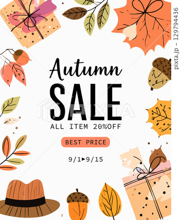 白背景の賑やかな秋のショッピングセール  129794436