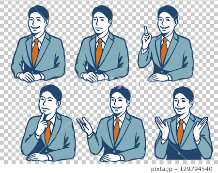 一組表情和姿勢各異的商人 129794540